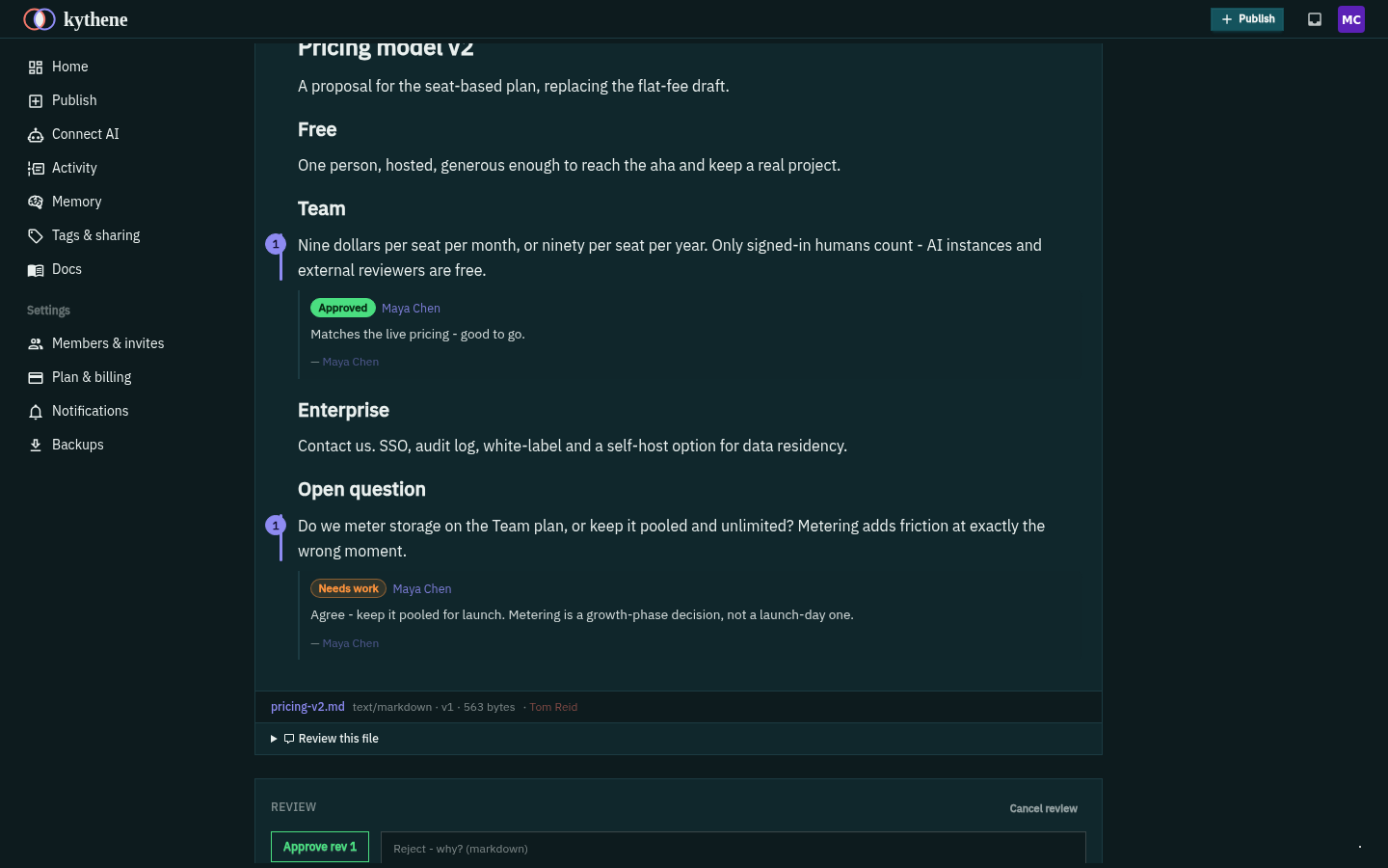 A published collection with an inline preview, comments and an approve action